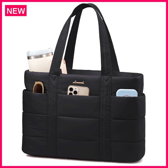 Large Puffer Tote Bag with Laptop Compartment, 13 Pockets, Luggage Sleeve